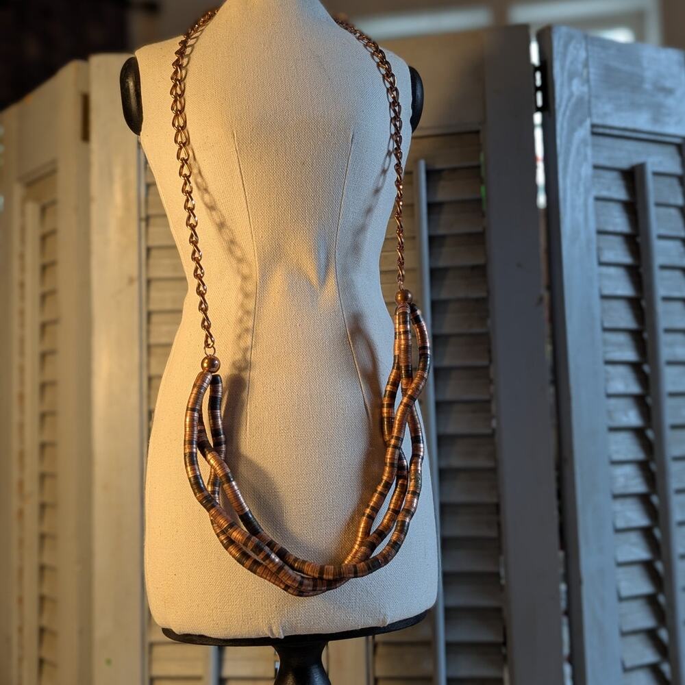 Multistrand copper and bronze colored bead chain necklace